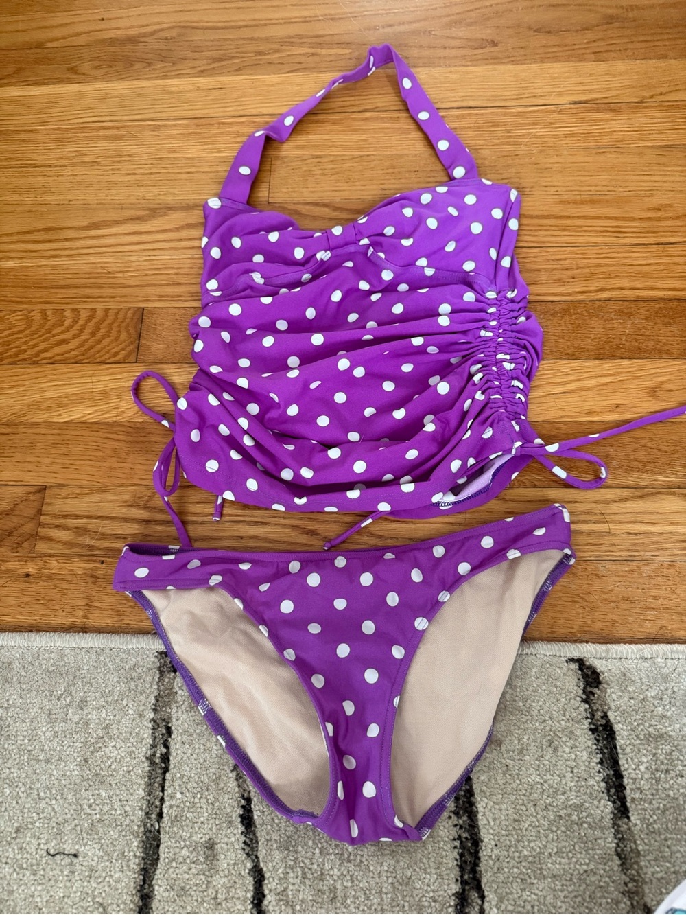 Purple Polka Dot Two-Piece Swimsuit - Halter Tankini